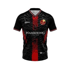 V-neck sports shirt, Namkhong model, red and black, Tigers brand