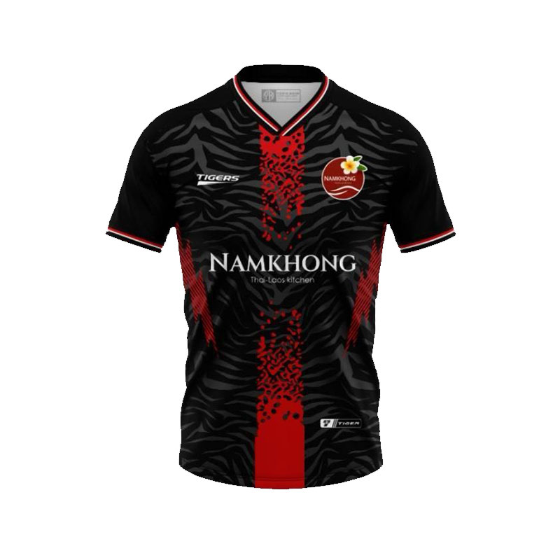 V-neck sports shirt, Namkhong model, red and black, Tigers brand