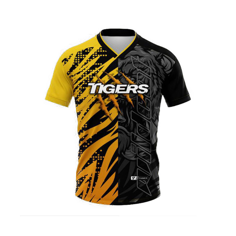 V-neck sports shirt half yellow-black Tigers